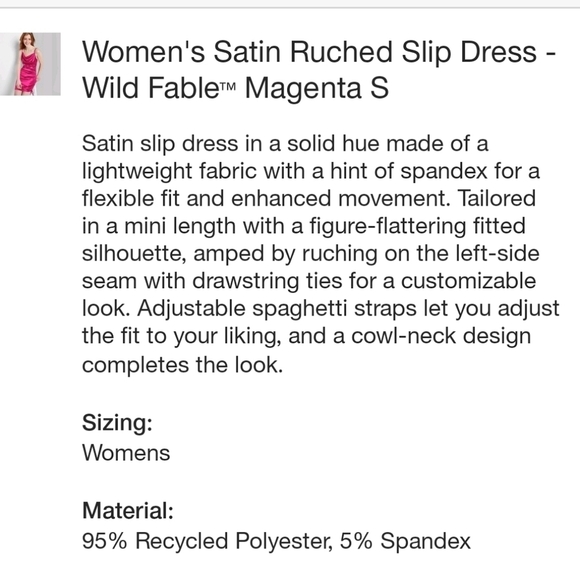 Wild Fable Magenta Satin Ruched BodyCon Mini Dress Size S - Picture 5 of 11